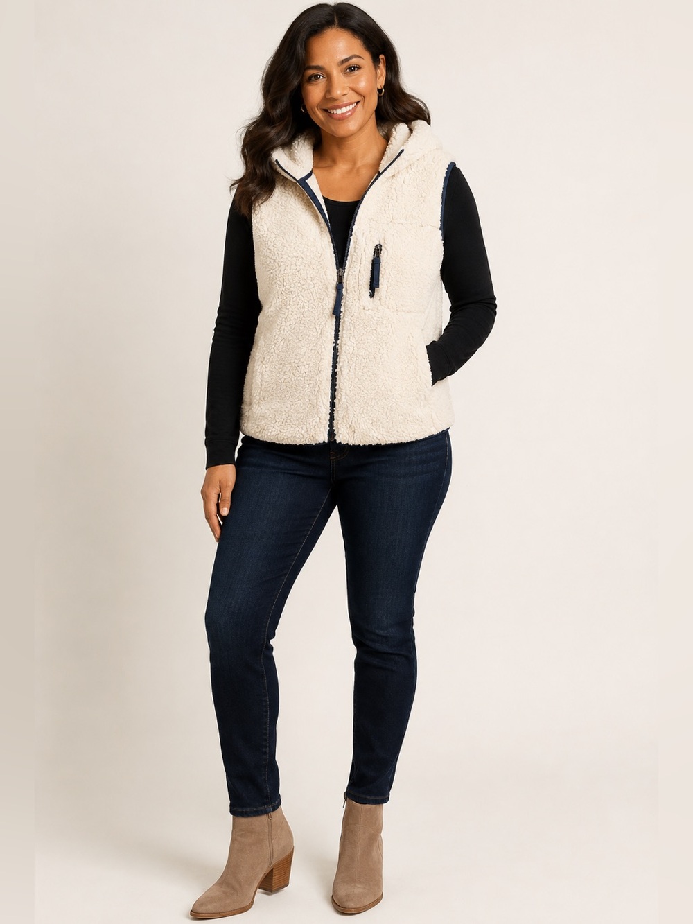 Weatherproof Vintage Women’s Cream Sherpa Hooded Vest Size XXL